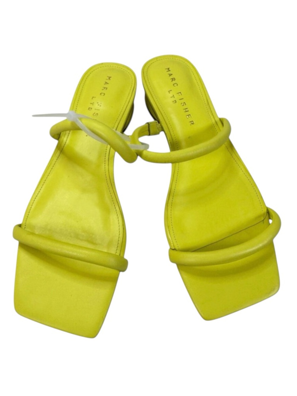 Marc Fisher LTD Neon Yellow Puffy Strap Block Heel Sandals NWT 7.5 Square Toe